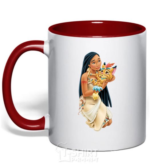 Mug with a colored handle Pocahontas red фото