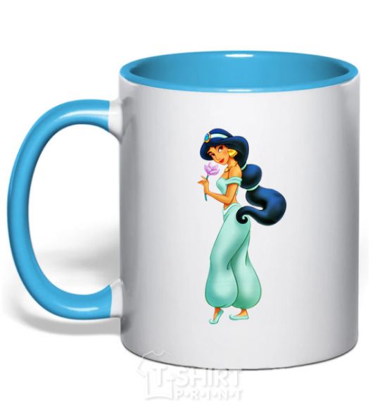 Mug with a colored handle Jasmine sky-blue фото