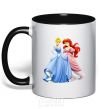 Mug with a colored handle Ariel and Cinderella black фото