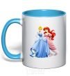 Mug with a colored handle Ariel and Cinderella sky-blue фото