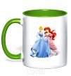 Mug with a colored handle Ariel and Cinderella kelly-green фото