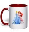 Mug with a colored handle Ariel and Cinderella red фото