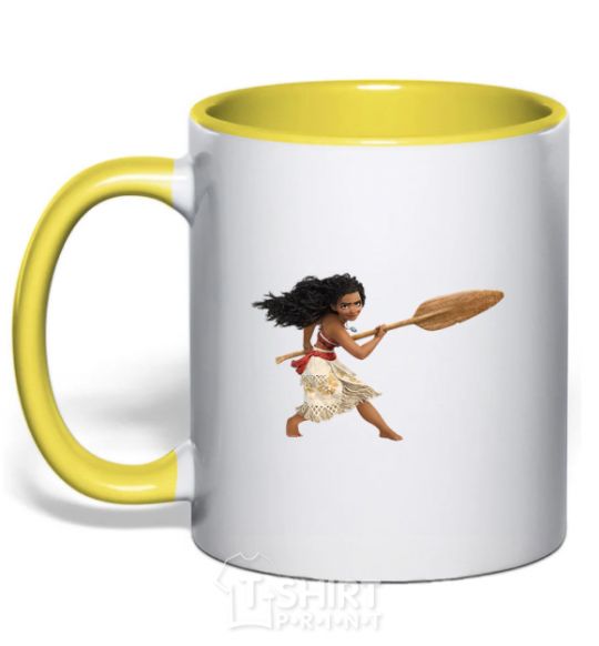 Mug with a colored handle Moana yellow фото