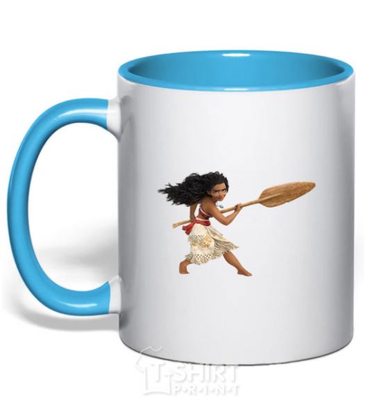 Mug with a colored handle Moana sky-blue фото