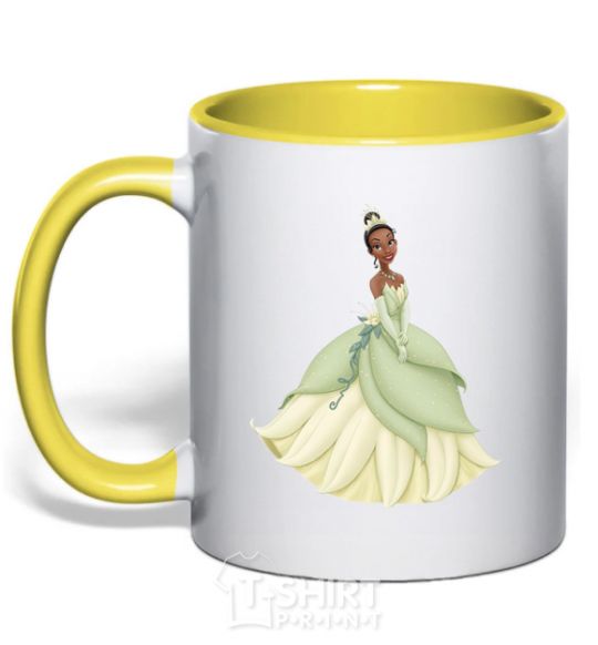 Mug with a colored handle Princess Tiana yellow фото