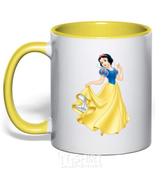 Mug with a colored handle Snow White yellow фото