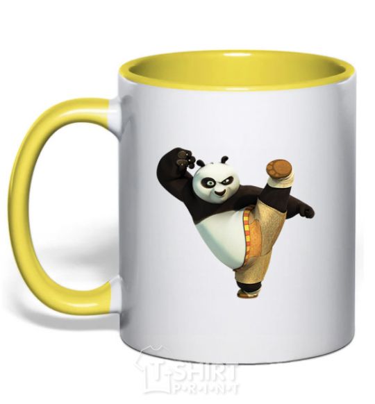 Mug with a colored handle Kung Fu Panda yellow фото