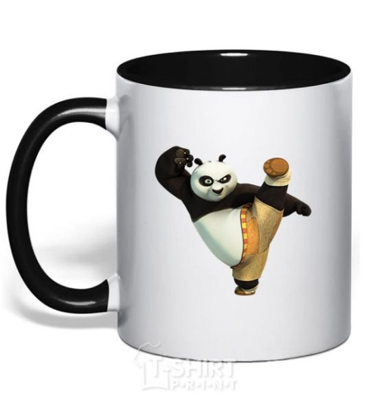 Mug with a colored handle Kung Fu Panda black фото