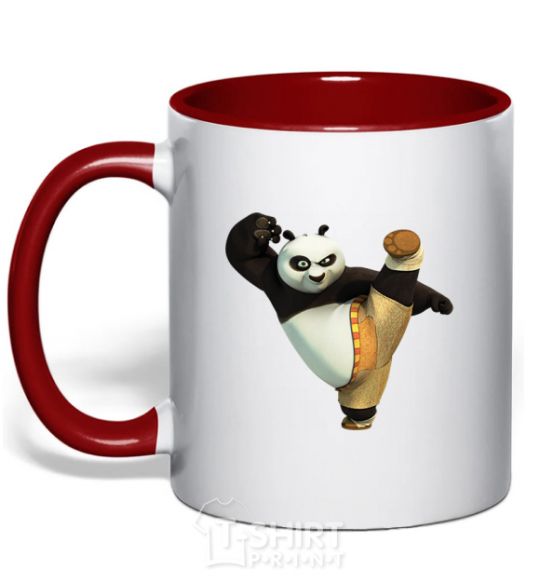 Mug with a colored handle Kung Fu Panda red фото