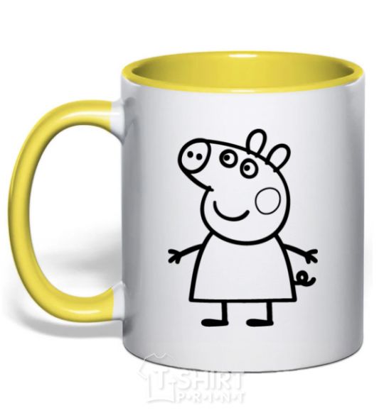 Mug with a colored handle Peppa pig yellow фото