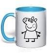 Mug with a colored handle Peppa pig sky-blue фото
