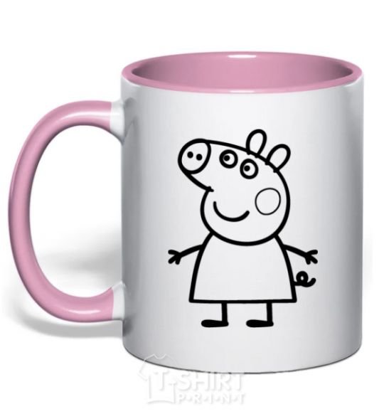 Mug with a colored handle Peppa pig light-pink фото