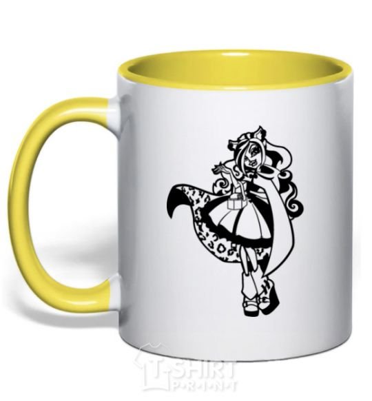 Mug with a colored handle Little dead riding wolf yellow фото