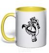 Mug with a colored handle Little dead riding wolf yellow фото