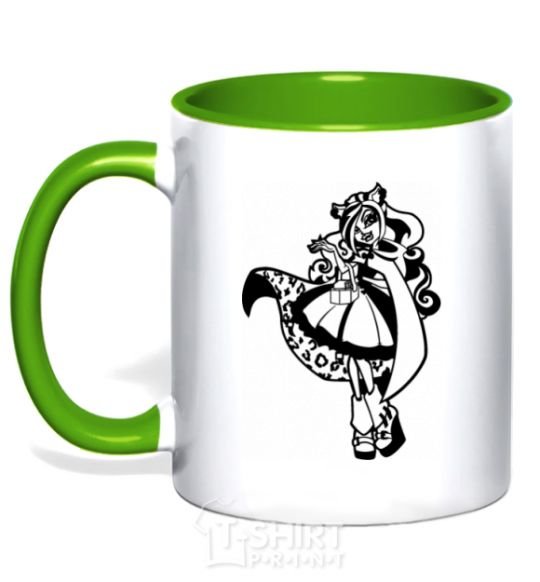 Mug with a colored handle Little dead riding wolf kelly-green фото