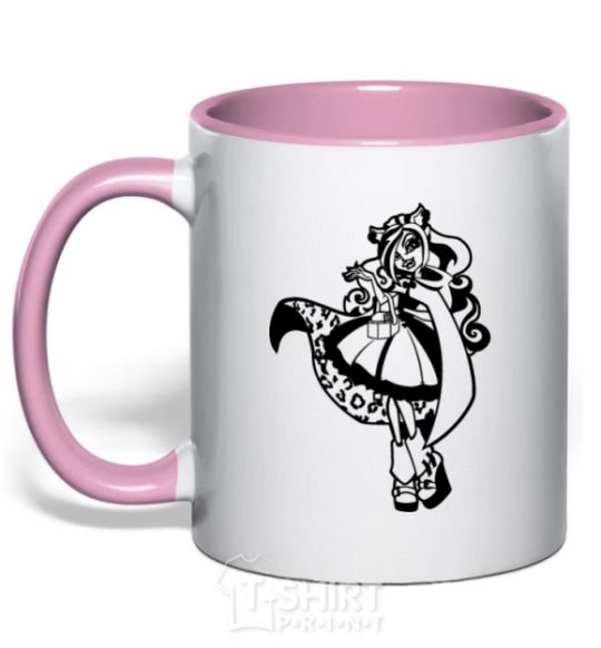 Mug with a colored handle Little dead riding wolf light-pink фото