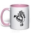 Mug with a colored handle Little dead riding wolf light-pink фото