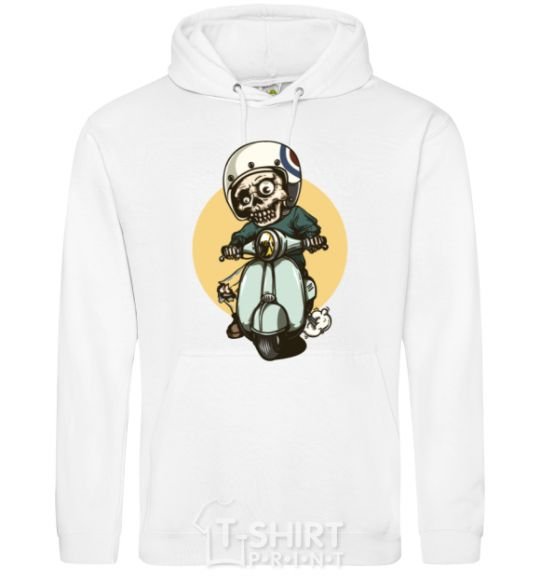 Men`s hoodie Motorbike skeleton White фото