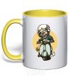 Mug with a colored handle Motorbike skeleton yellow фото