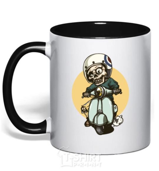 Mug with a colored handle Motorbike skeleton black фото