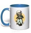 Mug with a colored handle Motorbike skeleton royal-blue фото