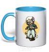 Mug with a colored handle Motorbike skeleton sky-blue фото