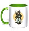 Mug with a colored handle Motorbike skeleton kelly-green фото