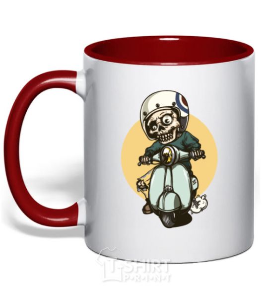 Mug with a colored handle Motorbike skeleton red фото