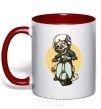 Mug with a colored handle Motorbike skeleton red фото