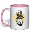 Mug with a colored handle Motorbike skeleton light-pink фото