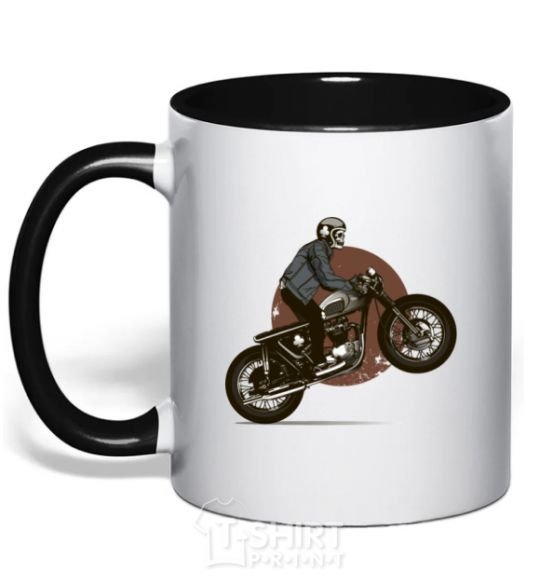 Mug with a colored handle Bike skeleton black фото