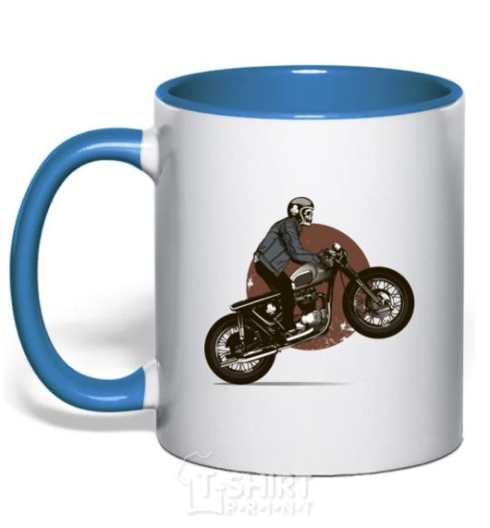 Mug with a colored handle Bike skeleton royal-blue фото