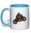 Mug with a colored handle Bike skeleton sky-blue фото