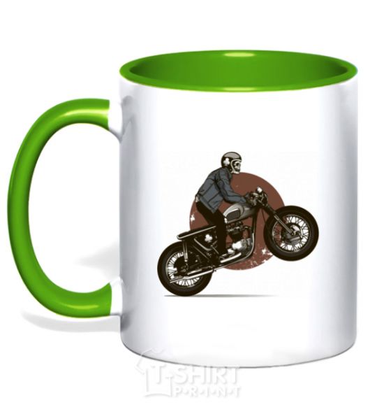 Mug with a colored handle Bike skeleton kelly-green фото