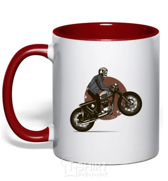 Mug with a colored handle Bike skeleton red фото