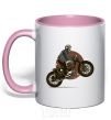 Mug with a colored handle Bike skeleton light-pink фото