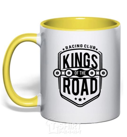 Mug with a colored handle Kings of the road yellow фото