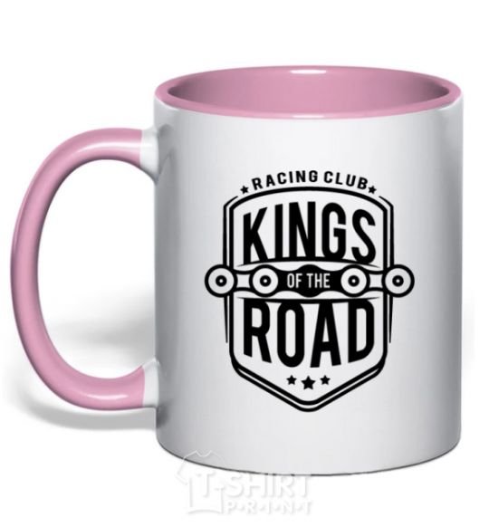 Mug with a colored handle Kings of the road light-pink фото