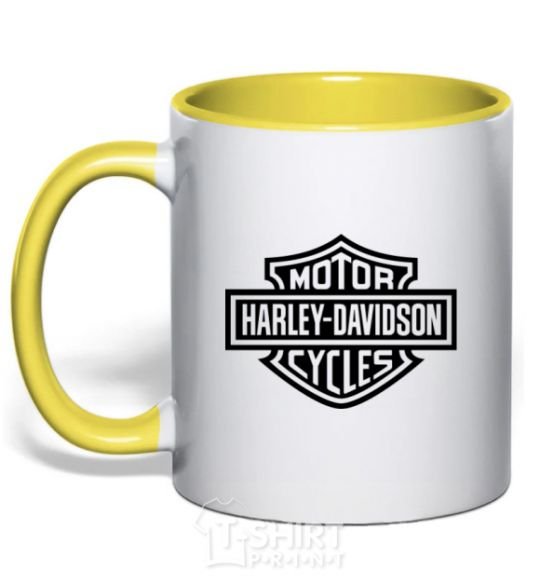 Mug with a colored handle Harley Davidson yellow фото