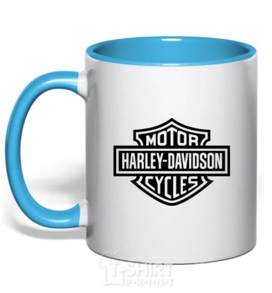 Mug with a colored handle Harley Davidson sky-blue фото