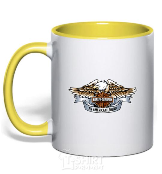 Mug with a colored handle Harley Davidson logo yellow фото