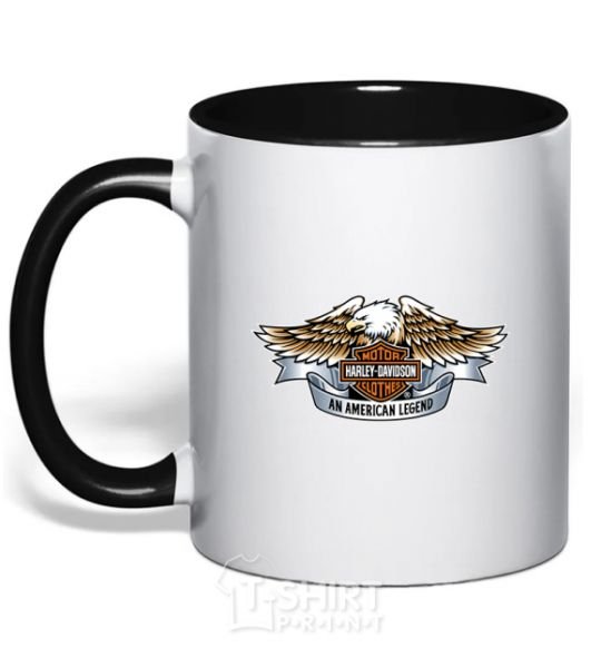 Mug with a colored handle Harley Davidson logo black фото