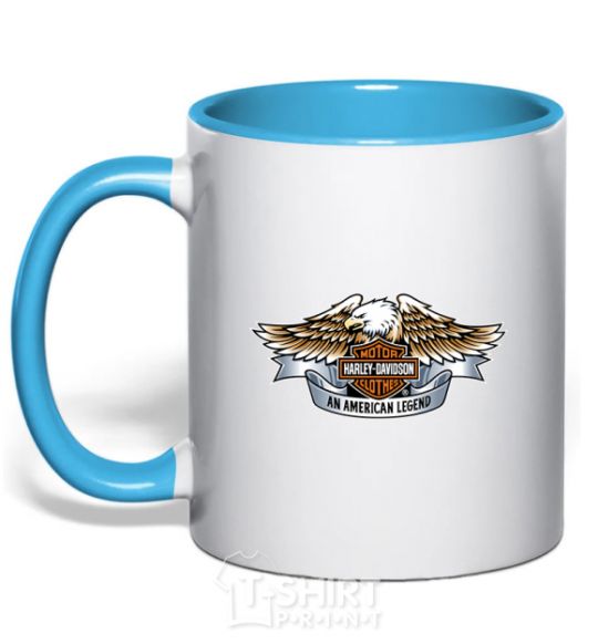 Mug with a colored handle Harley Davidson logo sky-blue фото
