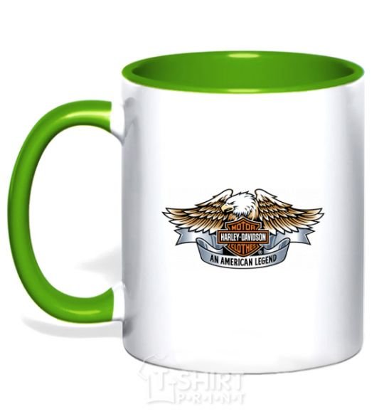 Mug with a colored handle Harley Davidson logo kelly-green фото