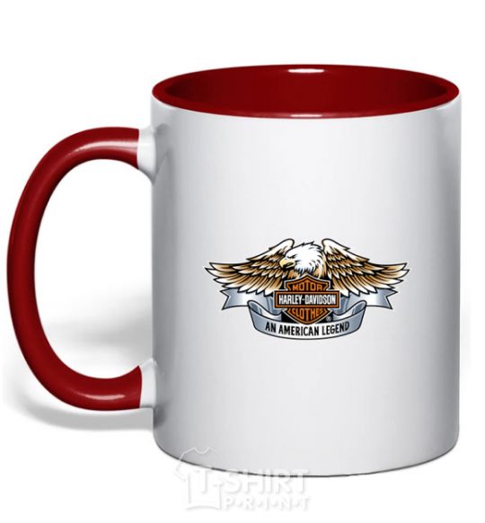 Mug with a colored handle Harley Davidson logo red фото