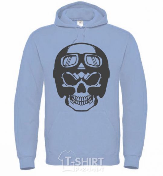 Men`s hoodie Skull with helmet sky-blue фото