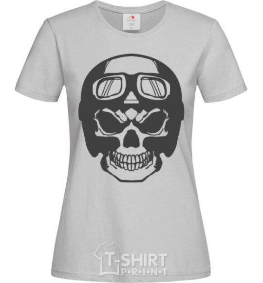 Women's T-shirt Skull with helmet grey фото