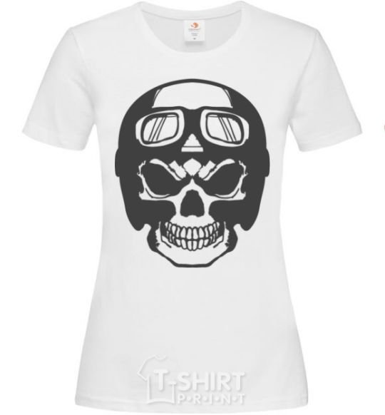 Women's T-shirt Skull with helmet White фото