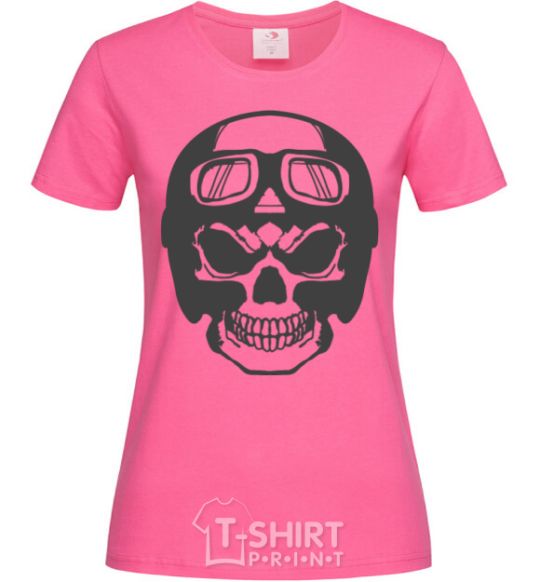 Женская футболка Skull with helmet Ярко-розовый фото