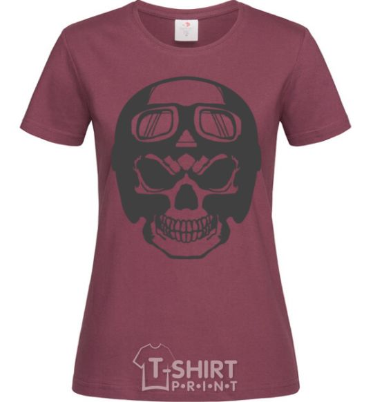 Women's T-shirt Skull with helmet burgundy фото